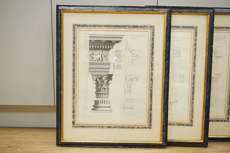 A set of three decorative architectural prints to include ‘The Corinthian Order’, 42 x 31cm. Condition - good